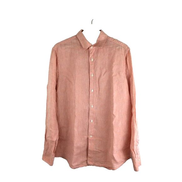 Tasso Elba Men's Shirt Top Size M 100% Linen Peach Long Sleeve Button Up - Picture 5 of 11